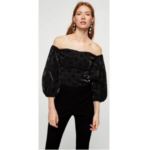 NWT MNG Mango Off The Shoulder Puff Sleeve Polka Dot Blouse